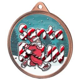 Santa Run (Blue) Christmas 3D Texture Print Full Color 2 1/8 Medal - Bronze