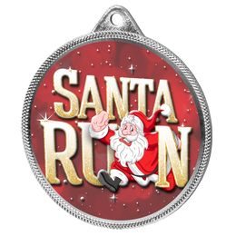 Santa Run (Red) Christmas 3D Texture Print Full Color 2 1/8 Medal - Silver