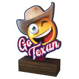 Go Texan Brown Hat Real Wood Trophy