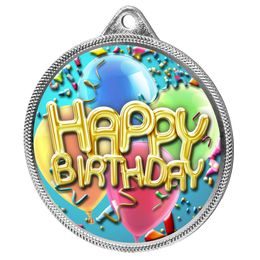 Happy Birthday Color Texture 3D Print Silver Medal