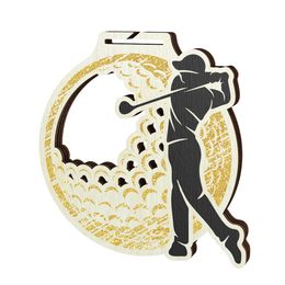 Acacia Male Golfer Gold Eco Friendly Wooden Medal