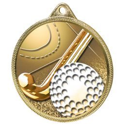 Field Hockey 3D Texture Print Antique Color 2 1/8&quot; Medal - Gold