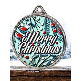 Merry Christmas 3D Texture Print Full Color 2 1/8 Medal - Silver