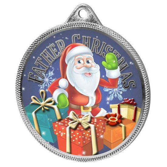Father Christmas 3D Texture Print Full Color 2 1/8 Medal - Silver