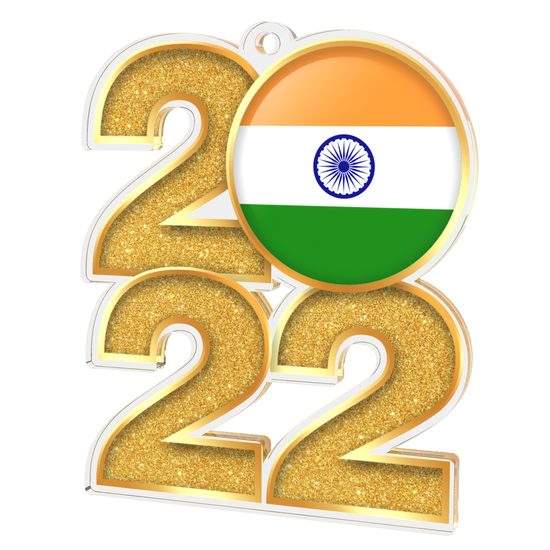 India Flag Gold Acrylic 2022 Medal