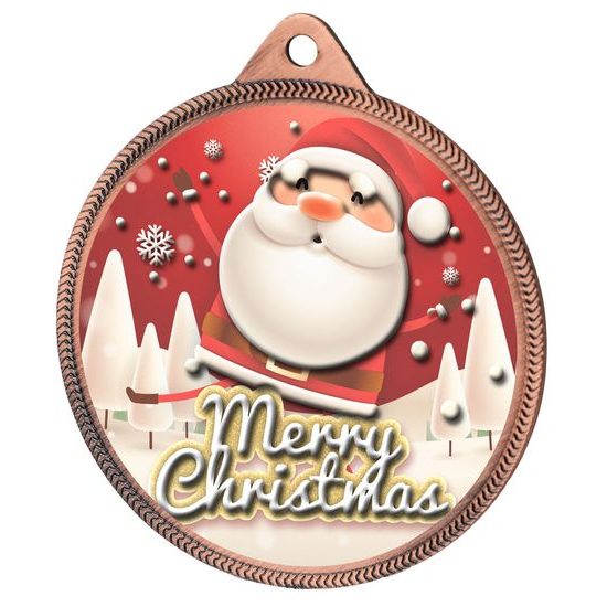 Merry Christmas Santa 3D Texture Print Full Color 2 1/8 Medal - Bronze