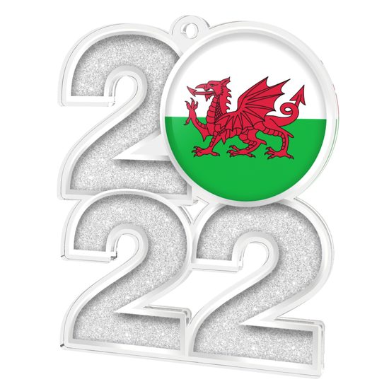 Welsh Flag Silver Acrylic 2022 Medal