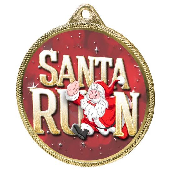 Santa Run (Red) Christmas 3D Texture Print Full Color 2 1/8 Medal - Gold