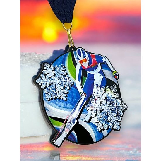 Rincon Black Acrylic Skiing Medal
