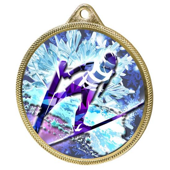 Ski Jump 3D Texture Print Full Color 2 1/8&quot; Medal - Gold