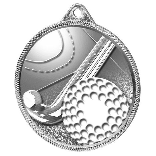 Field Hockey 3D Texture Print Antique Color 2 1/8&quot; Medal - Silver