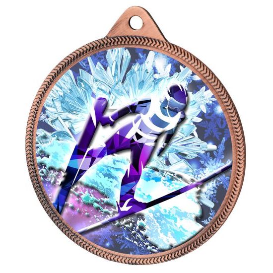 Ski Jump 3D Texture Print Full Color 2 1/8&quot; Medal - Bronze