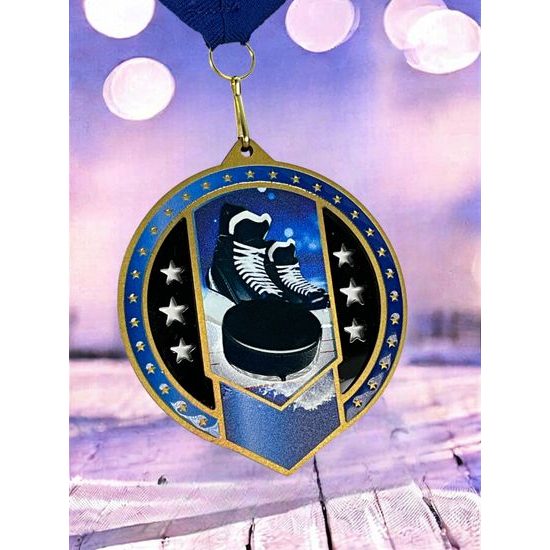 Noir Stainless Steel Ice Hockey Medal