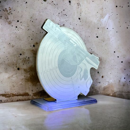 Cannes Printed Acrylic Pistol Shooting Trophy
