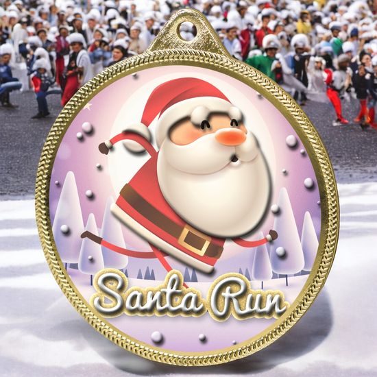 Santa Run (Pink) Christmas 3D Texture Print Full Color 2 1/8 Medal - Gold