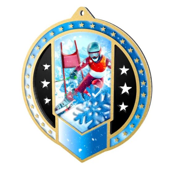Noir Stainless Steel Alpine Skiing Medal