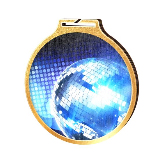 Habitat Dance Blue Glitterball Gold Eco Friendly Wooden Medal