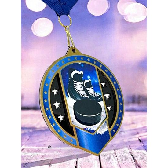 Noir Stainless Steel Ice Hockey Medal