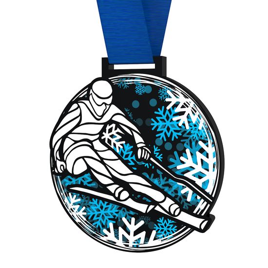 Giant Skiing Black Acrylic Medal