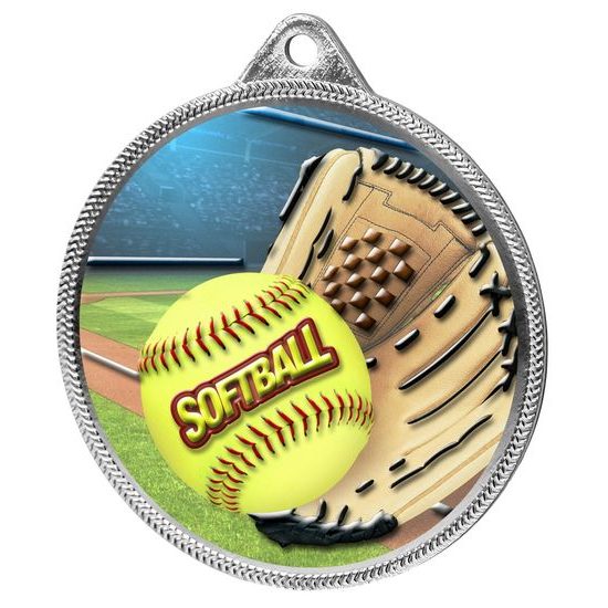 Softball Color Texture 3D Print Silver Medal