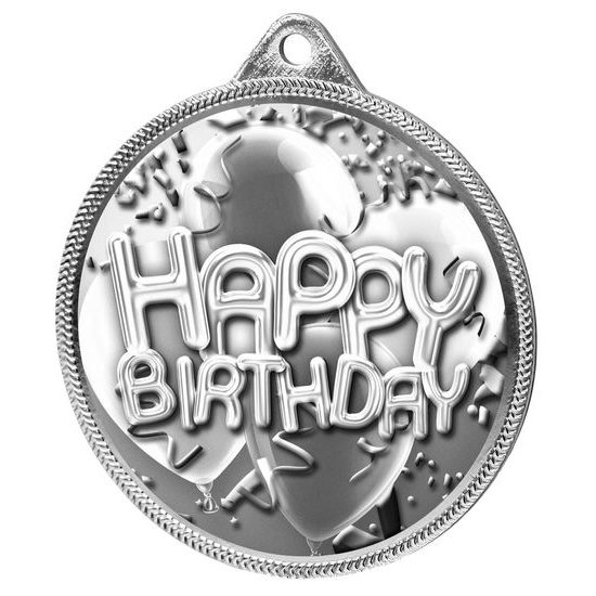 Happy Birthday Classic Texture 3D Print Silver Medal