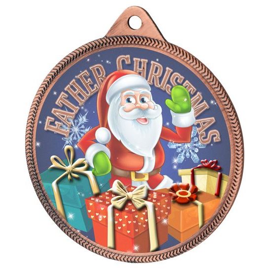 Father Christmas 3D Texture Print Full Color 2 1/8 Medal - Bronze