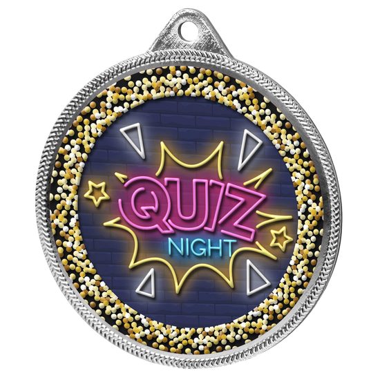 Quiz Night Color Texture 3D Print Silver Medal