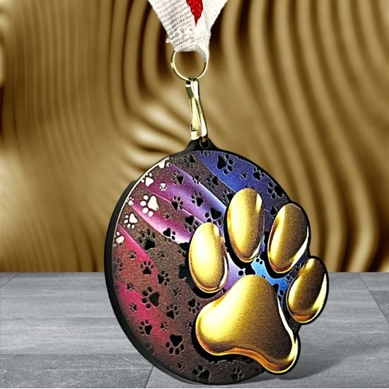 Rincon black acrylic Dog Paws medal