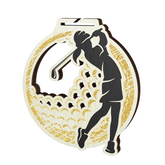 Acacia Female Golfer Gold Eco Friendly Wooden Medal