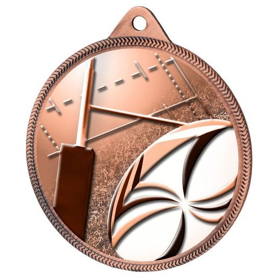 Rugby 3D Texture Print Antique Colour 2 1/8" Medal - Bronze