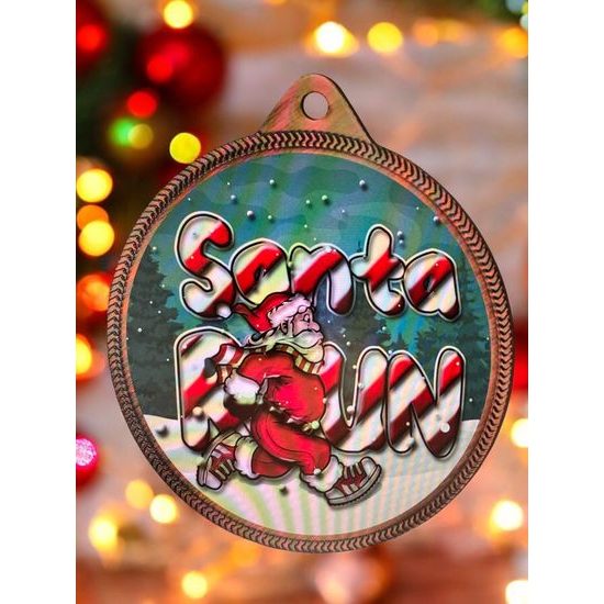 Santa Run (Blue) Christmas 3D Texture Print Full Color 2 1/8 Medal - Bronze