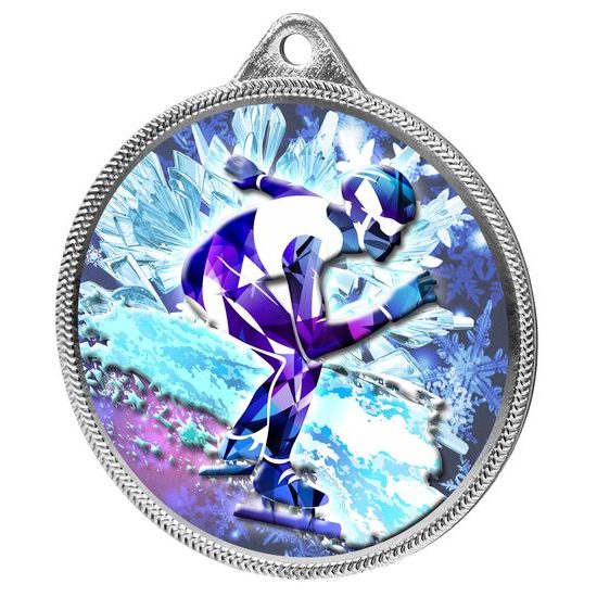 Speed Skater Color Texture 3D Print Silver Medal