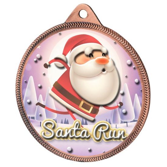 Santa Run (Pink) Christmas 3D Texture Print Full Color 2 1/8 Medal - Bronze