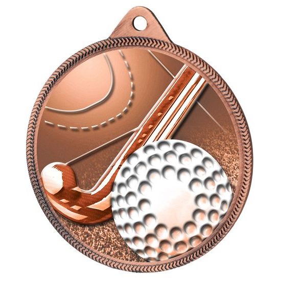 Field Hockey 3D Texture Print Antique Color 2 1/8&quot; Medal - Bronze