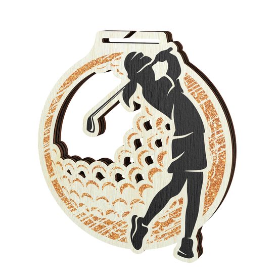 Acacia Female Golfer Bronze Eco Friendly Wooden Medal