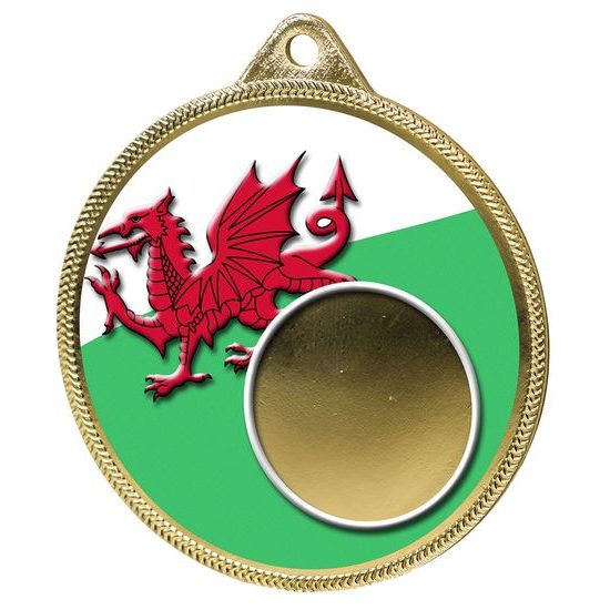 Wales Flag Logo Insert Gold 3D Printed Welsh Medal