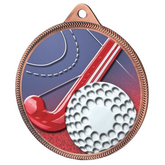 Field Hockey 3D Texture Print Full Color 2 1/8" Medal - Bronze