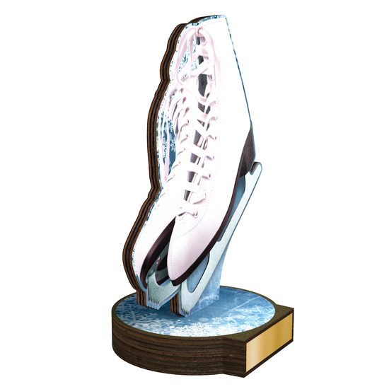 Grove Ice Skating White Boot Real Wood Trophy