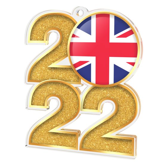 Union Jack Flag Gold Acrylic 2022 Medal