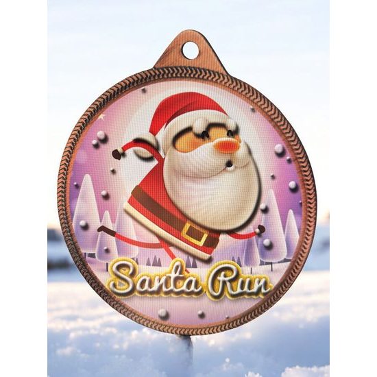 Santa Run (Pink) Christmas 3D Texture Print Full Color 2 1/8 Medal - Bronze