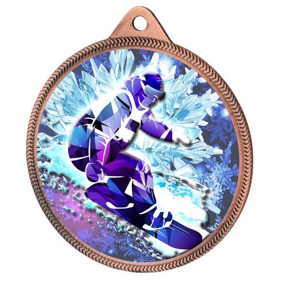 Snowboarding 3D Texture Print Full Color 2 1/8&quot; Medal - Bronze