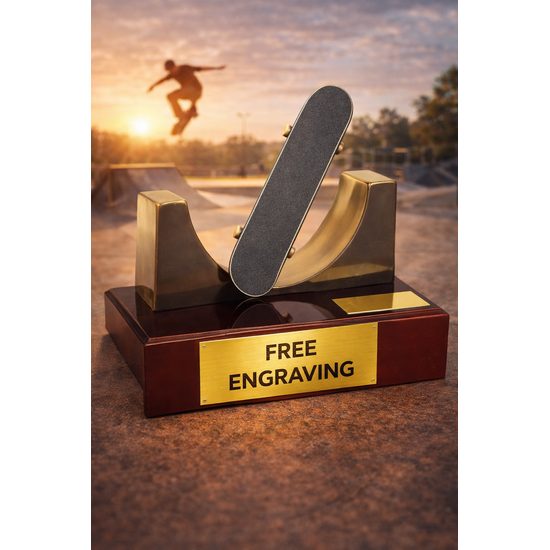Skateboard Half Pipe Handmade Metal Trophy