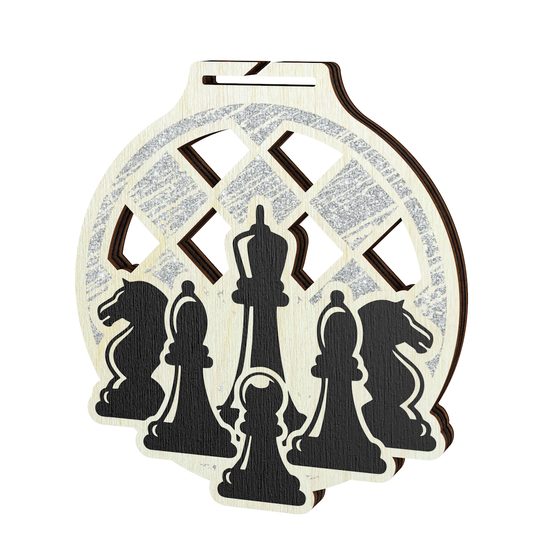 Acacia Chess Silver Eco Friendly Wooden Medal