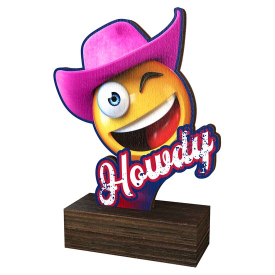 Howdy Pink Hat Real Wood Trophy