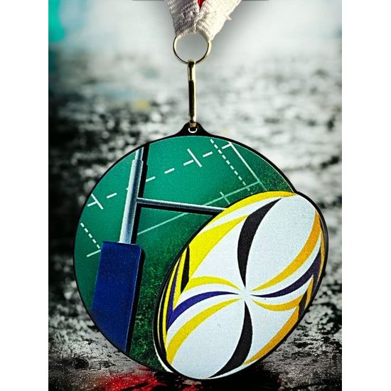 Rincon black acrylic Rugby medal