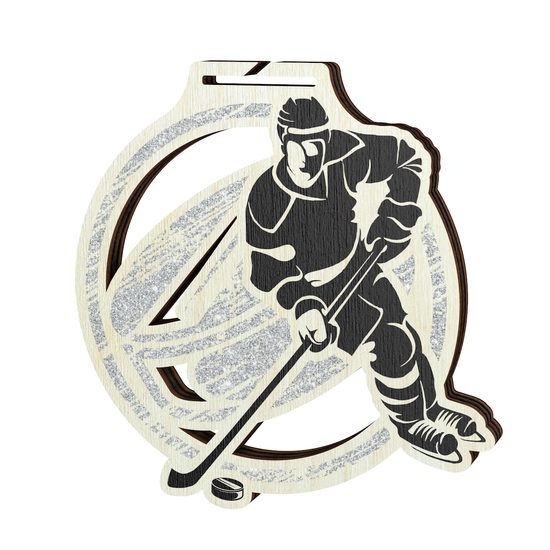 Acacia Ice Hockey Silver Eco Friendly Wooden Medal