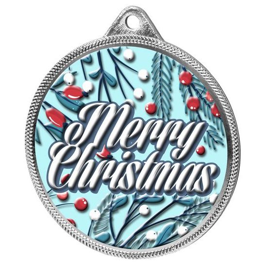 Merry Christmas 3D Texture Print Full Color 2 1/8 Medal - Silver