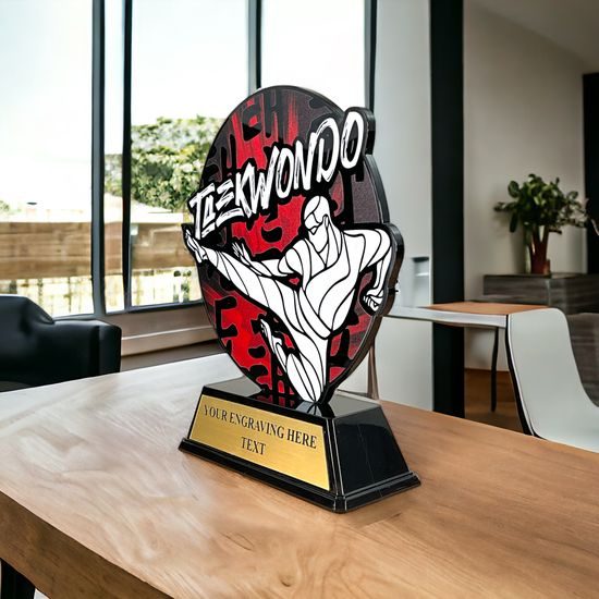 Roswell black acrylic Taekwondo trophy