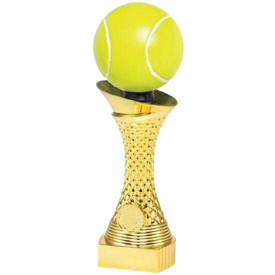 Gold Tennis Trophy with 3D Yellow Ball