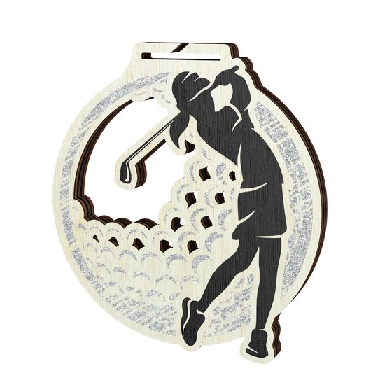 Acacia Female Golfer Silver Eco Friendly Wooden Medal